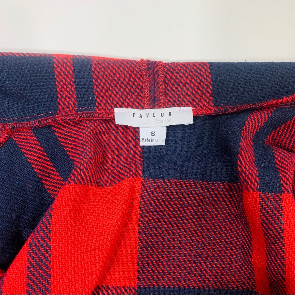 FAVLUX FASHION | Waterfall Jacket Red Navy Plaid - Picture 7 of 8